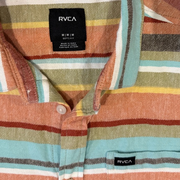 Boys RVCA Multicolor Striped button down summer Shirt, size Medium - Picture 4 of 4